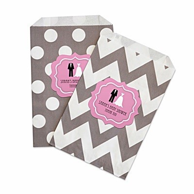 Personalized Wedding Shower Chevron and Dots Goody Bags (Set of 12)