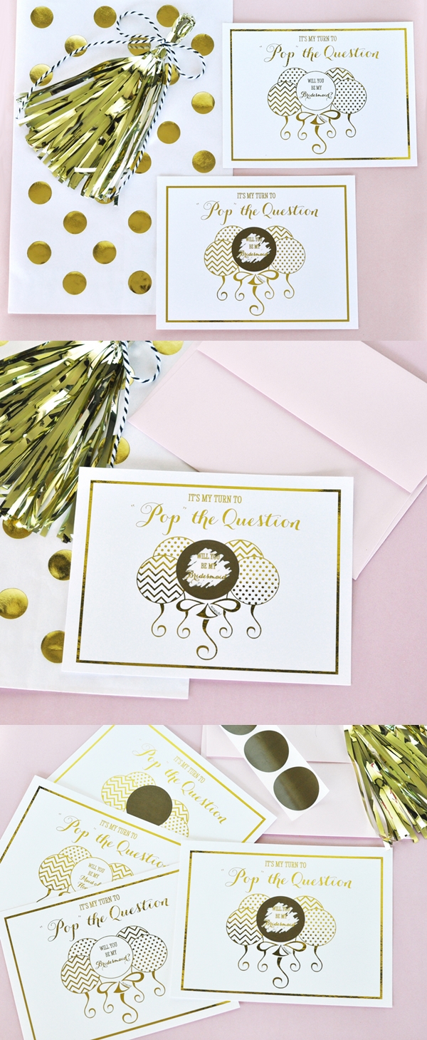 Metallic Foil Pop the Question Bridesmaids Cards (Set of 8)