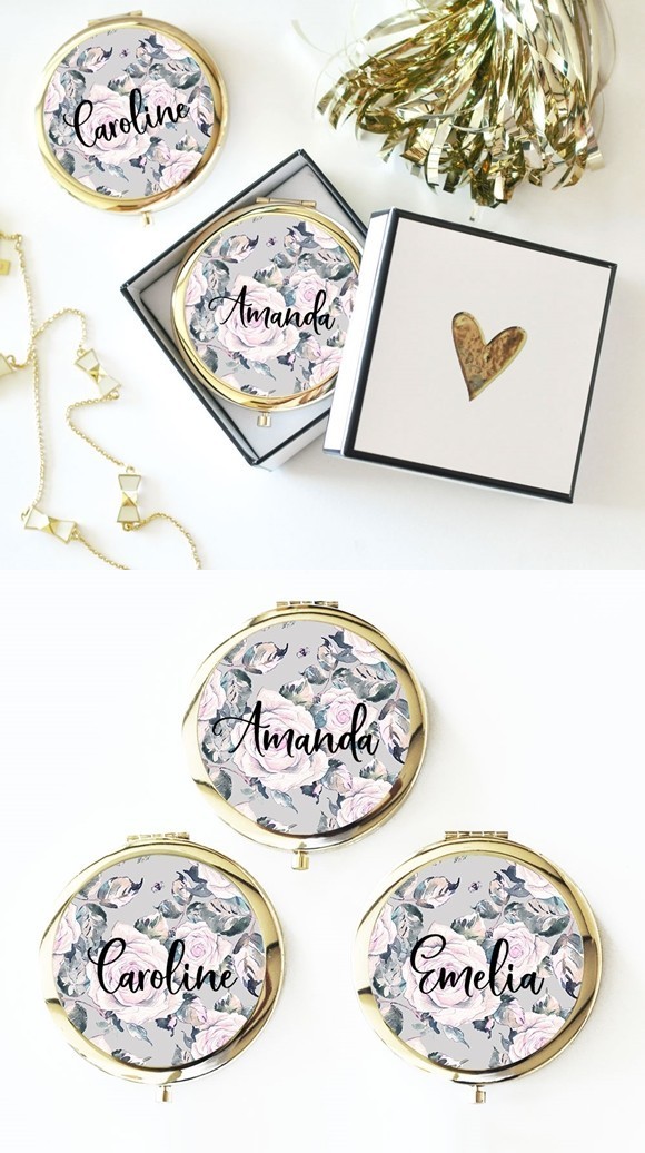 Personalized Rose Garden Compact with Modern Script Name