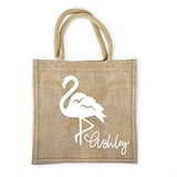 Event Blossom Personalizable Flamingo Design Burlap Tote Bag