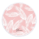 Event Blossom Personalizable Palm Leaves on Pink Round Beach Towel