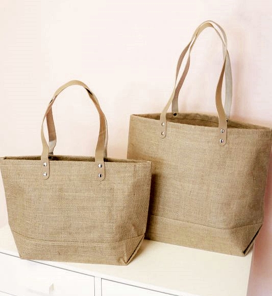 Event Blossom Blank Jute Tote Bags with Leather Handles (2 Sizes)