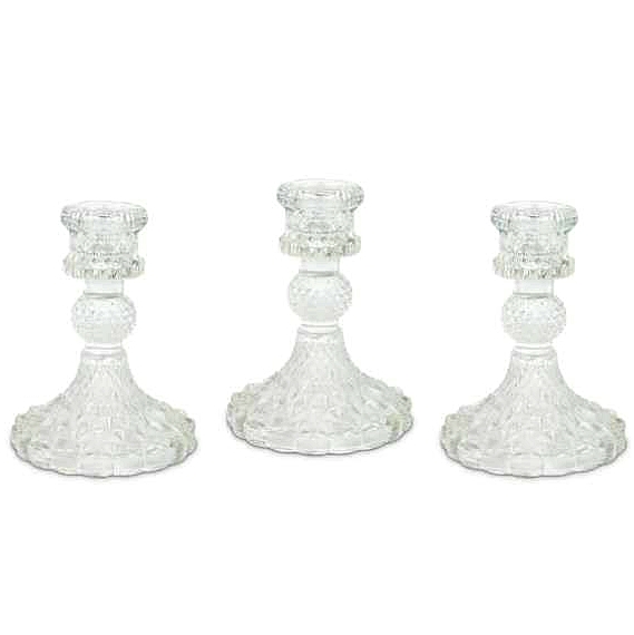 Weddingstar Vintage-Inspired Clear Pressed-Glass Candle Holders (Set of 3)