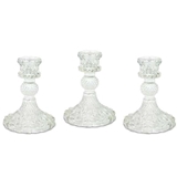 Weddingstar Vintage-Inspired Clear Pressed-Glass Candle Holders (Set of 3)