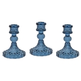 Weddingstar Vintage-Inspired Blue Pressed-Glass Candle Holders (Set of 3)