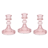 Weddingstar Vintage-Inspired Pink Pressed-Glass Candle Holders (Set of 3)