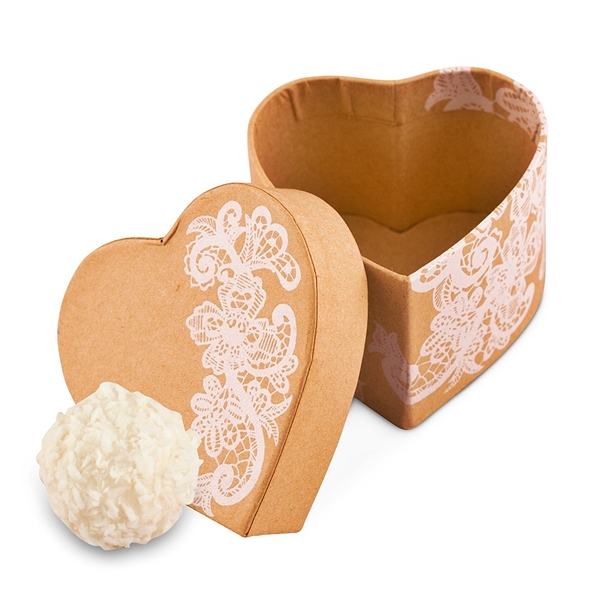 Heart-Shaped Kraft Favor Boxes with Vintage Lace Print (Set of 6