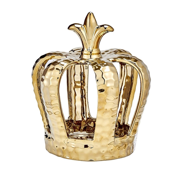 FashionCraft Ornate Open Design Hammered Gold Finish Crown Centerpiece