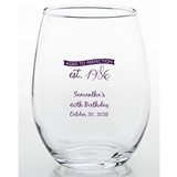Personalized 'Aged to Perfection' Banner Design 15 ounce Stemless Wine Glass