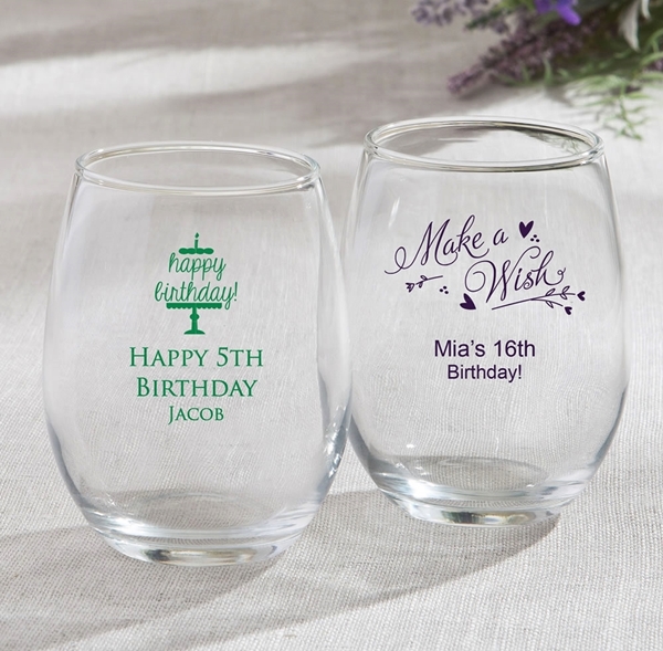 Personalized Birthday Designs 15 Ounce Stemless Wine Glasses