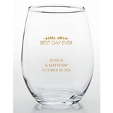Personalized Modern Font Best Day Ever Design 15 ounce Stemless Wine Glass