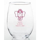 Personalized Cute Baby Elephant Design 15 ounce Stemless Wine