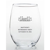 Personalized 'Happy Retirement' Design 15 ounce Stemless Wine Glass
