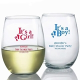Personalized It's a Girl/Boy Baby Shower Design 15 ounce Stemless Wine Glass