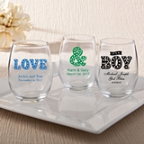 Personalized Large 15 Ounce Stemless Wine Glasses with Marquee Designs