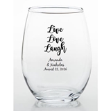 Personalized Script 'Live Love Laugh' Design 15 ounce Stemless Wine Glass