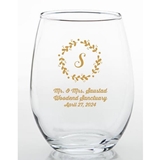 Personalized Simple Wreath Monogram Design 15oz Stemless Wine Glass