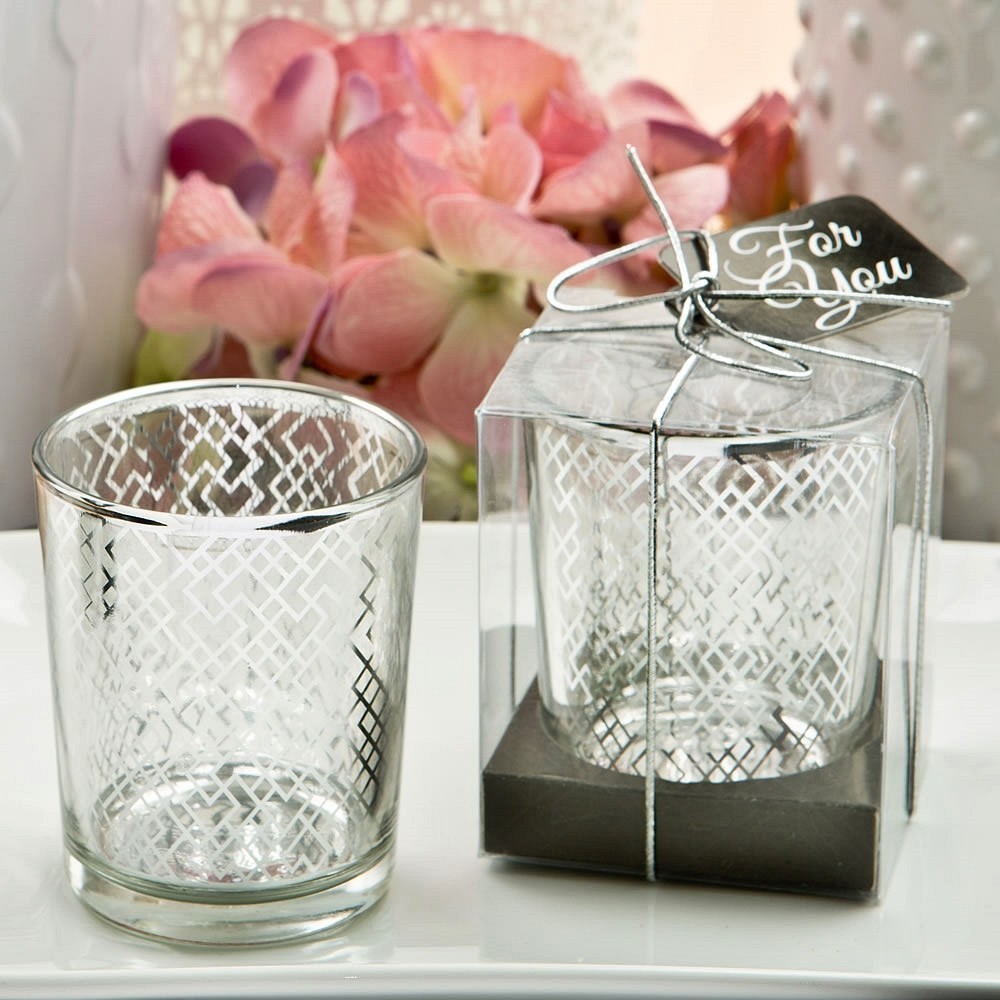 Magnificent Silver Mercury Candle Votive Holder With Geometric Design Personalized Ts And