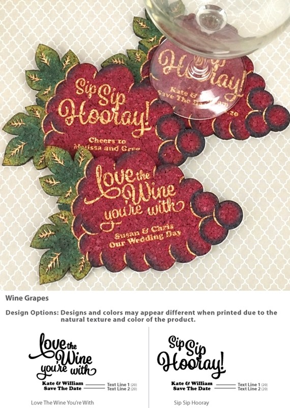 Personalized Wine Grape Cluster-Shaped Theme Cork Coasters