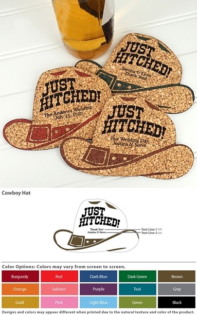 Personalized Cowboy Hat-Shaped Theme Cork Coasters (15 Colors)