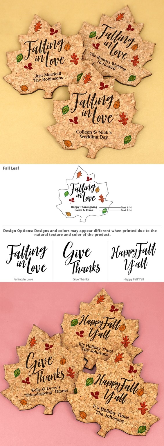 Personalized Fall Leaf-Shaped Cork Coasters (3 Sayings)