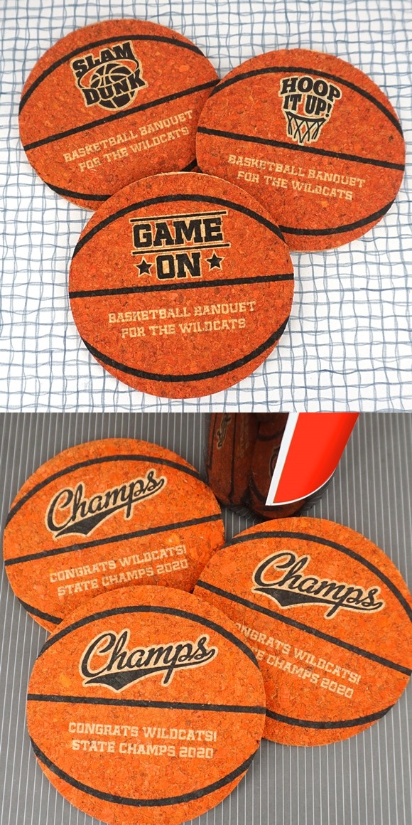Ducky Days Personalized Basketball-Shaped Cork Coasters (4 Designs)