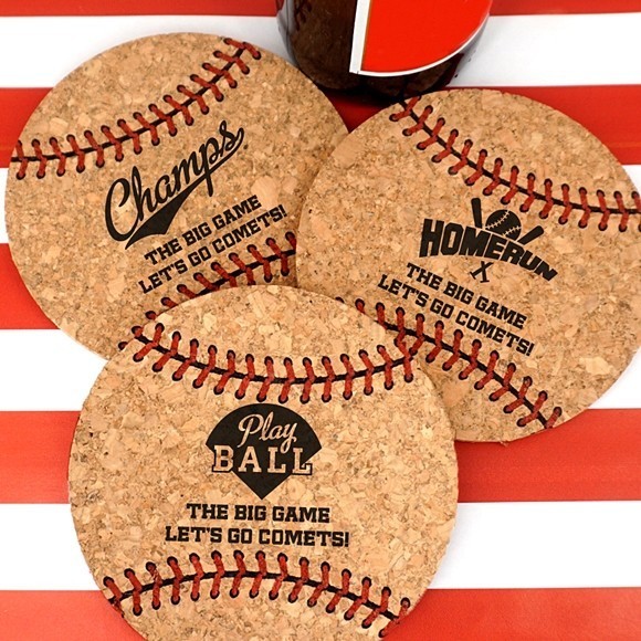 Ducky Days Personalized Baseball-Shaped Cork Coasters (3 Designs)