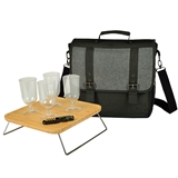 Deluxe Charcoal-Colored Picnic Cooler/Messenger Bag for 4 with Cheese Board