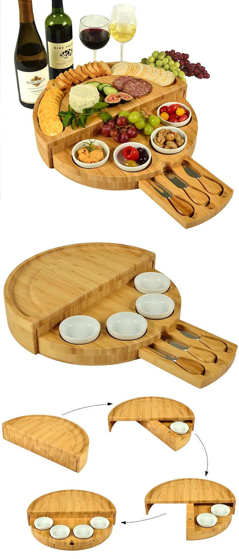 Picnic at Ascot Rotating Cheese & Tapas Board Set with Tools