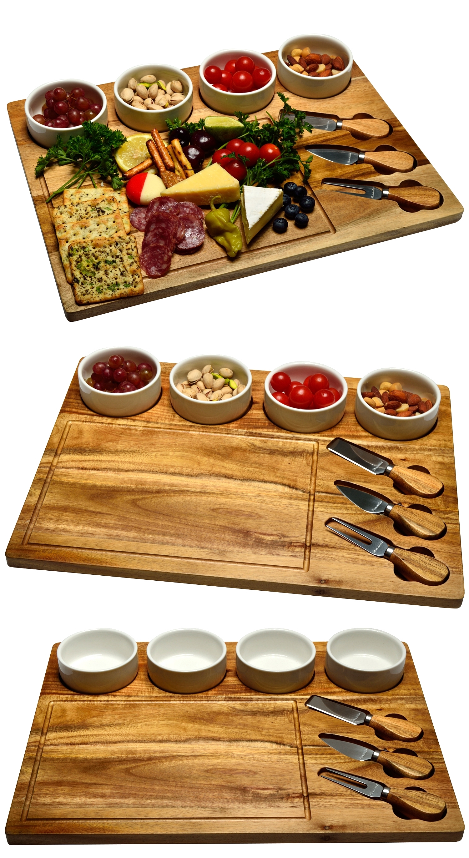 Picnic at Ascot 8 Piece Large Acacia-Wood Cheese Board Set with Tools