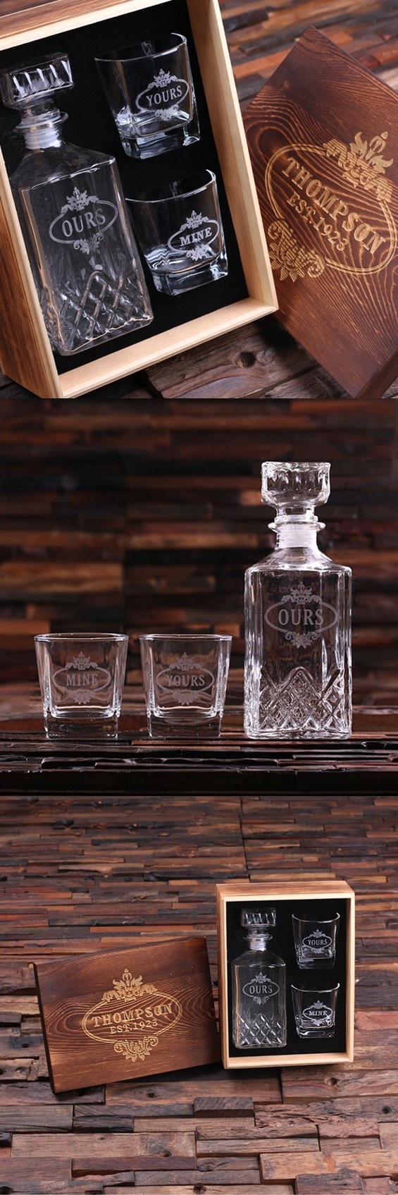 Personalized Wood Box Whiskey Glass Set, Wood Box Set
