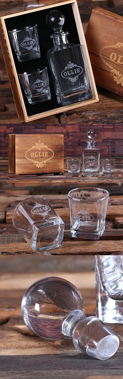 Personalized Whiskey Glass Set with Wooden Box