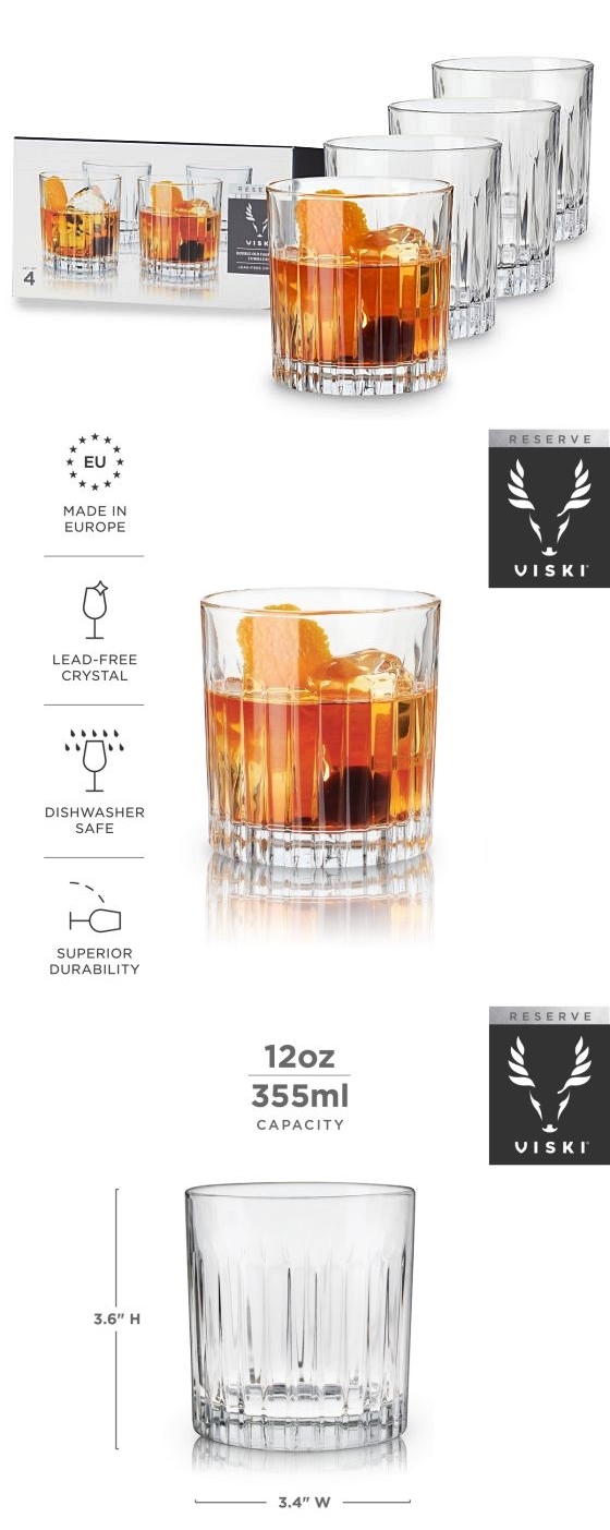 Reserve Milo Lead-Free Crystal DOF Rocks Glasses by VISKI (Set of 4)