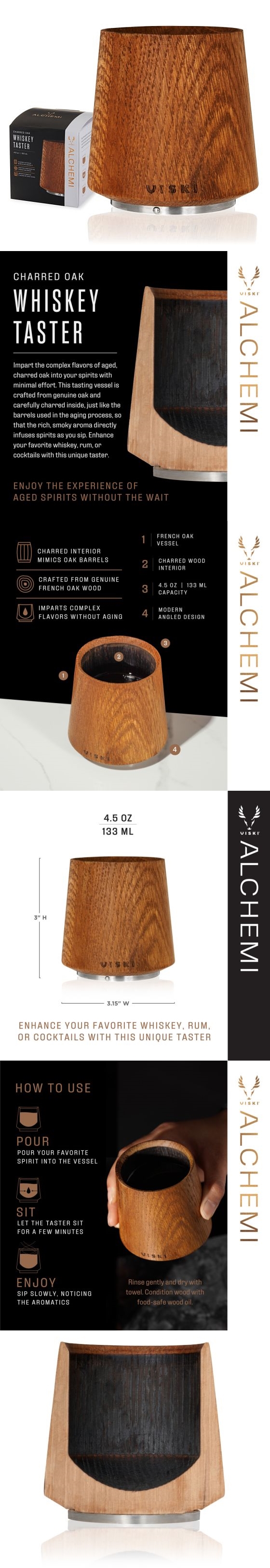 Alchemi Charred-Oak Whiskey-Taster Tumbler by VISKI