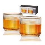 Meridian Rippled & Gold-Rimmed Crystal Lowball Tumblers by VISKI (Set of 2)