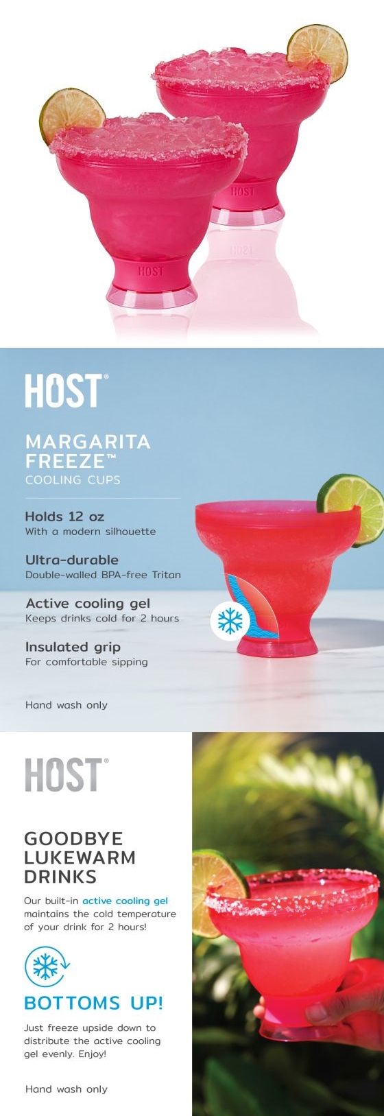 FREEZE Margarita Double-Walled Cooling Cups in Punch Pink by HOST (Set of 2)