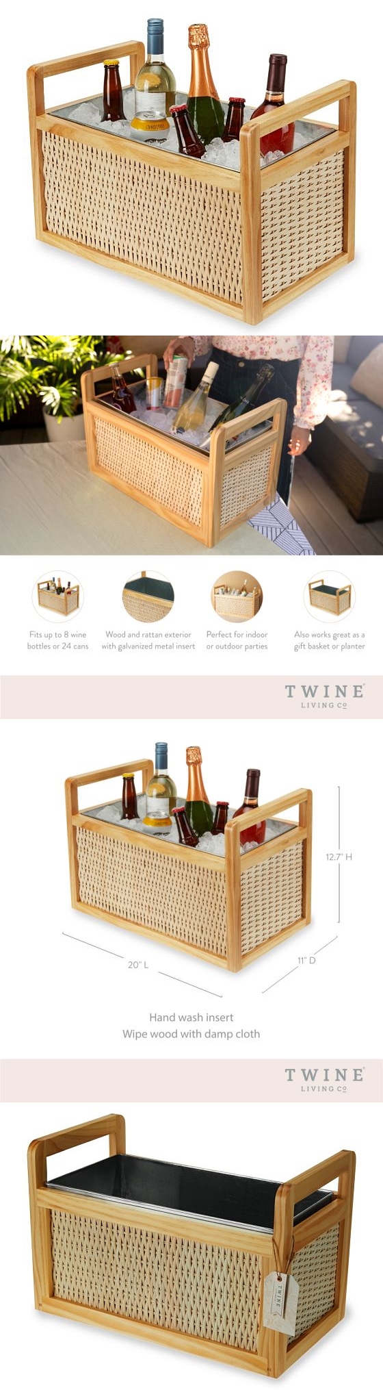 Rattan & Wood Beverage Tub with Galvanized-Metal Insert by Twine Living