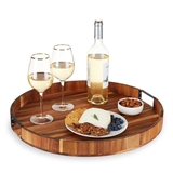 Acacia-Wood Lazy Susan Serving Tray with Metal Handles by Twine Living