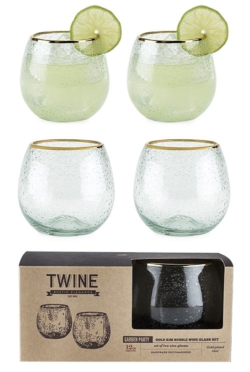 Seaside Gold Rim Bubble Shaped Stemless Wine Glass Set By Twine Personalized Ts And Party 